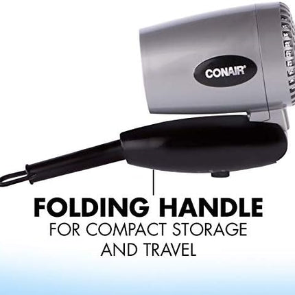 Conair 124AC 1600 Watt Compact Travel Hair Dryer with Folding Handle