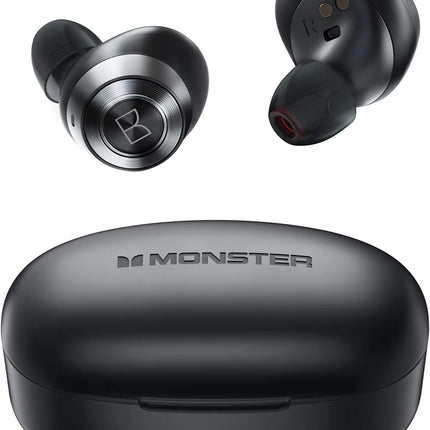 Écouteurs sans fil Monster Achieve 100 AirLinks, charge ultra rapide, écouteurs stéréo intra-auriculaires Bluetooth 5.0 avec étui de chargement USB-C, micro intégré pour des appels clairs, conception résistante à l'eau pour le sport.