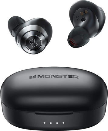 Écouteurs sans fil Monster Achieve 100 AirLinks, charge ultra rapide, écouteurs stéréo intra-auriculaires Bluetooth 5.0 avec étui de chargement USB-C, micro intégré pour des appels clairs, conception résistante à l'eau pour le sport.