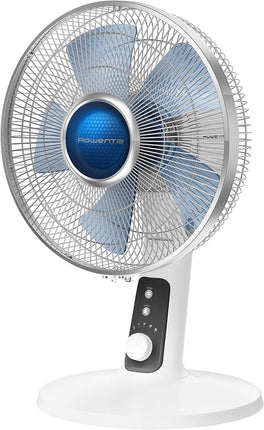 Rowenta Turbo Silence Table Fan 12 Inches Ultra Quiet Fan Oscillating, Portable, 4 Speeds, Manual Turn Dial, Indoor VU2730U1,White