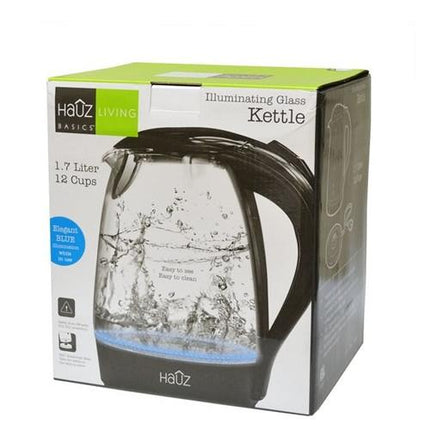 Hauz 1.7L Cordless Kettle with Illuminating Blue LED Glass - Black (AKL4455)