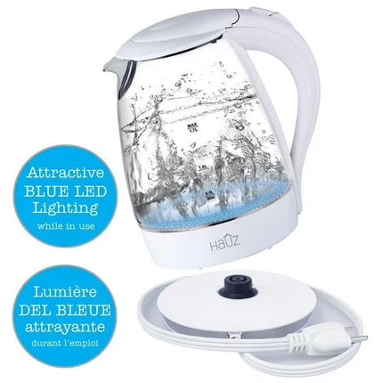Hauz 1.7L Cordless Kettle with Illuminating Blue LED Glass - White (AGK950)