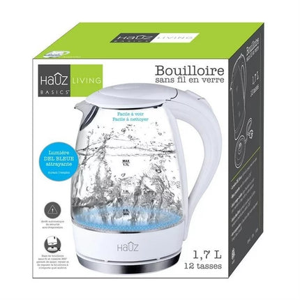 Hauz 1.7L Cordless Kettle with Illuminating Blue LED Glass - White (AGK950)