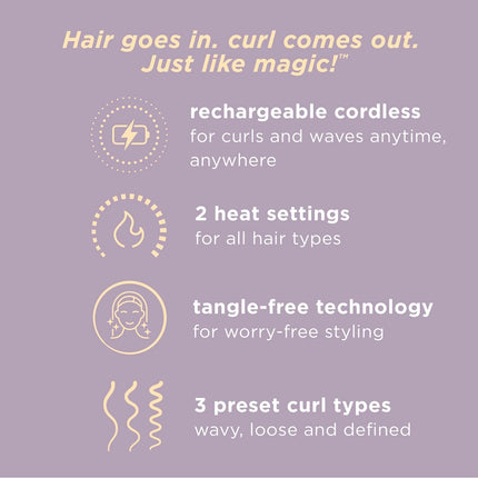Conair CR520C Curl Secret Cordless Mini Auto Curler -Rechargeable Cordless Technology- All Hair Types - Short to Medium Hair Lengths produces defined, loose, or wavy curls - Dual Voltage Adapter