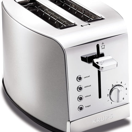 KRUPS 2 Slice Toaster with 6 browning levels and 4 easy-to-use functions, Stainless Steel, Silver
