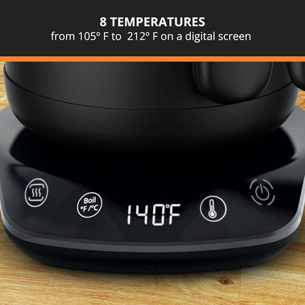 KRUPS Electric Kettle, Café Control Stainless Steel, Gooseneck Kettle, 1 Liter, 60 minute keep-warm, Electric Tea Kettle, sleek modern design Black