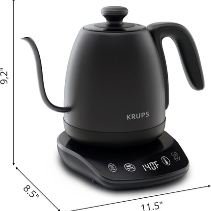 KRUPS Electric Kettle, Café Control Stainless Steel, Gooseneck Kettle, 1 Liter, 60 minute keep-warm, Electric Tea Kettle, sleek modern design Black