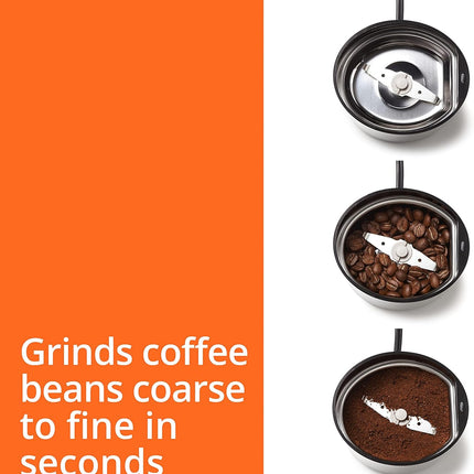 Krups Coffee Grinder, Fast-Touch, 3oz, 85g Bean Hopper - Easy to Use, One Touch Operation - 200 Watts - Espresso Grinder, Spice Grinder, 2 to 12 Cup Coffee Bean Grinder, Silver