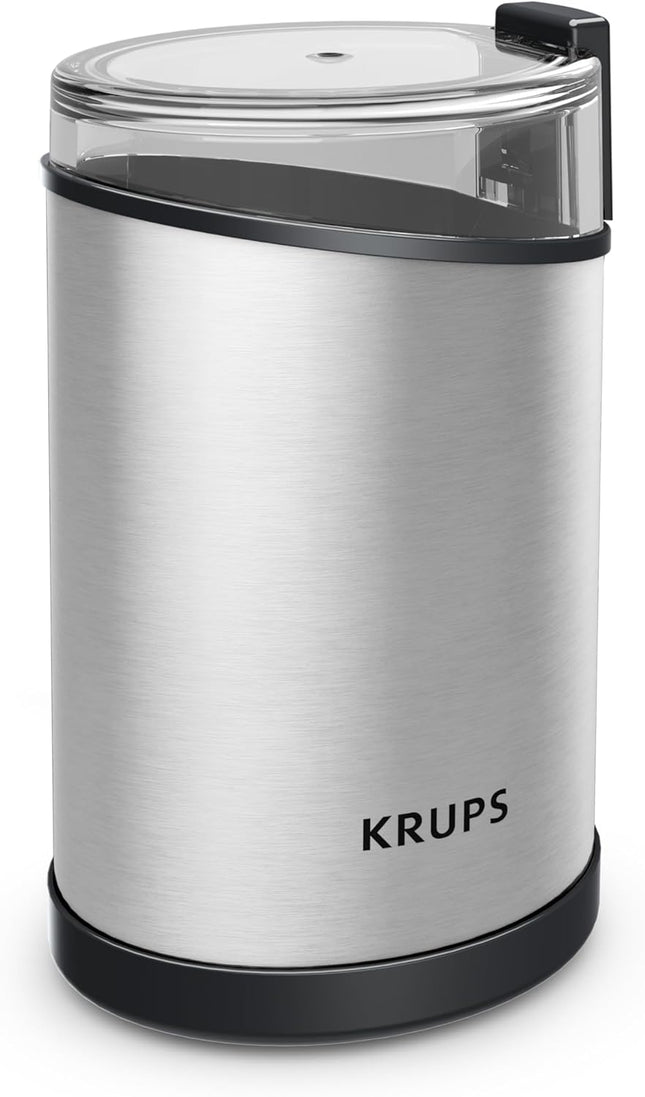 Krups Coffee Grinder, Fast-Touch, 3oz, 85g Bean Hopper - Easy to Use, One Touch Operation - 200 Watts - Espresso Grinder, Spice Grinder, 2 to 12 Cup Coffee Bean Grinder, Silver