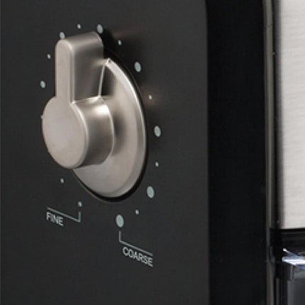 KRUPS Grind Size and Cup Selection and Stainless Steel Flat Burr Coffee Grinder, 8-Ounce, Black and Metal, GVX212