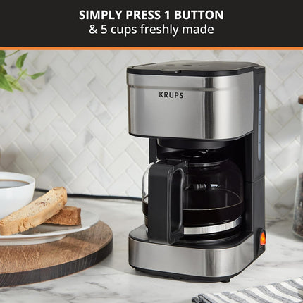 KRUPS: Simply Brew 5 Cup Coffee Maker, Cold Brew, Drip Free & Keep Warm Functions, Stainless Steel Coffee Machine