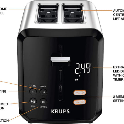 KRUPS KH320D50 My Memory Digital Stainless Steel Toaster, 7 Browning Level with personalized setting, Black