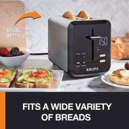 KRUPS KH320D50 My Memory Digital Stainless Steel Toaster, 7 Browning Level with personalized setting, Black