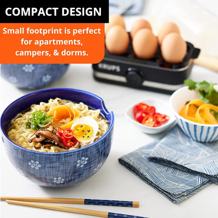 Cuiseur à œufs électrique Krups Simply en plastique et acier inoxydable 6 œufs 400 watts à la coque, à la coque et à la coque, pochés, brouillés, omelettes, cuisson rapide, noir 