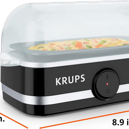 Cuiseur à œufs électrique Krups Simply en plastique et acier inoxydable 6 œufs 400 watts à la coque, à la coque et à la coque, pochés, brouillés, omelettes, cuisson rapide, noir 
