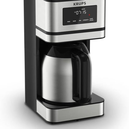 Krups Simply Brew Stainless Steel and Thermal Carafe Drip Coffee Maker 14 Cup Programmable, Customizable, Digital Display, Insulated Coffee Filter, Dishwasher Safe, Drip Free Silver and Black