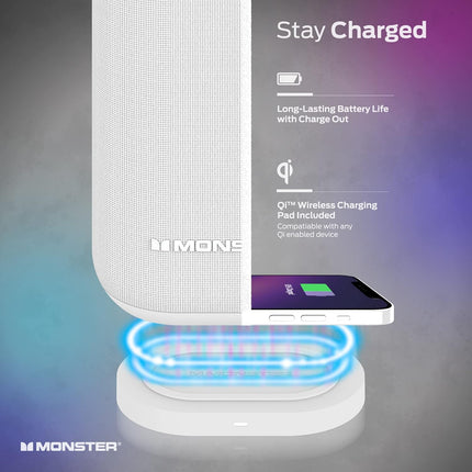 Monster DNA Max Portable Bluetooth Speaker, Wireless Loud Portable Speaker with 360 Omnidirectional Bass Sound, White