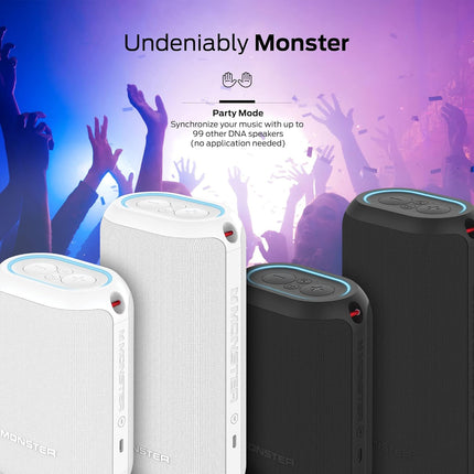 Monster DNA Max Portable Bluetooth Speaker, Wireless Loud Portable Speaker with 360 Omnidirectional Bass Sound, White