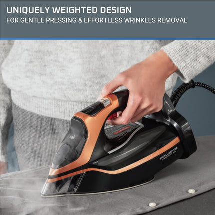 Rowenta SteamForce Pro Garment Steam Iron, 400 hole, Stainless Steel Soleplate, Variable Steam Control, DW9540U1, Black/Copper