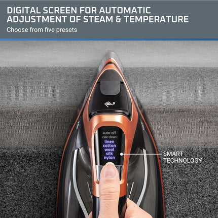 Rowenta SteamForce Pro Garment Steam Iron, 400 hole, Stainless Steel Soleplate, Variable Steam Control, DW9540U1, Black/Copper