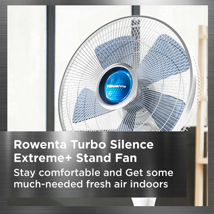 Rowenta Turbo Silence Extreme+ Stand Fan, Powerful, Remote Control, Auto-Off Timer, Automatic Oscillation, Model VU5870U1, White