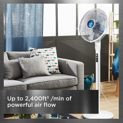 Rowenta Turbo Silence Extreme+ Stand Fan, Powerful, Remote Control, Auto-Off Timer, Automatic Oscillation, Model VU5870U1, White