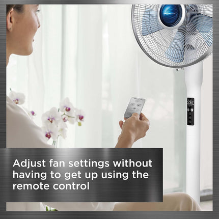 Rowenta Turbo Silence Extreme+ Stand Fan, Powerful, Remote Control, Auto-Off Timer, Automatic Oscillation, Model VU5870U1, White