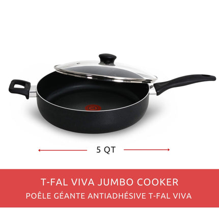 T-fal Viva Jumbo Cooker, Non-Stick, Dishwasher & Oven Safe, Black, 5qt, C5268255