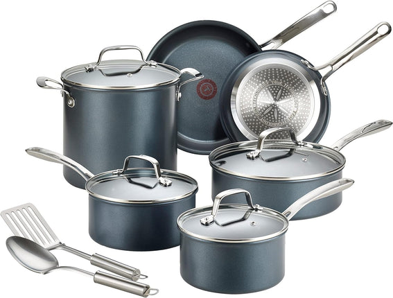 T-fal Unlimited Cookware Set with Durable, Platinum Nonstick Coating, 12 Piece, Gray, E104SC64