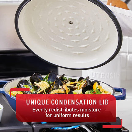 T-fal Cast Iron Enameled Casserole Dish 3.5 Quart Induction Oven Broiler Safe 500F Pots and Pans, Cookware Blue