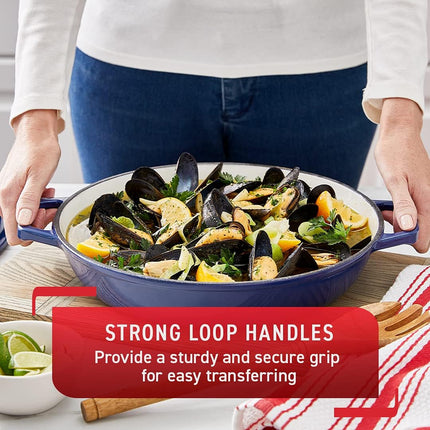 T-fal Cast Iron Enameled Casserole Dish 3.5 Quart Induction Oven Broiler Safe 500F Pots and Pans, Cookware Blue