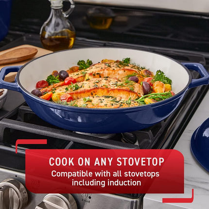 T-fal Cast Iron Enameled Casserole Dish 3.5 Quart Induction Oven Broiler Safe 500F Pots and Pans, Cookware Blue