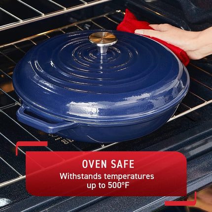T-fal Cast Iron Enameled Casserole Dish 3.5 Quart Induction Oven Broiler Safe 500F Pots and Pans, Cookware Blue