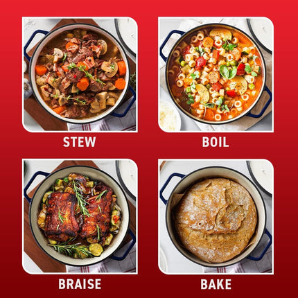 T-fal Cast Iron Enameled Casserole Dish 3.5 Quart Induction Oven Broiler Safe 500F Pots and Pans, Cookware Blue