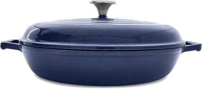 T-fal Cast Iron Enameled Casserole Dish 3.5 Quart Induction Oven Broiler Safe 500F Pots and Pans, Cookware Blue