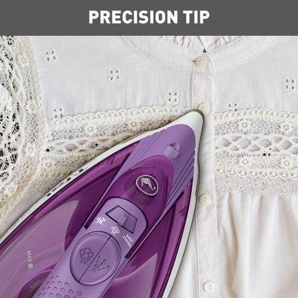 T-fal Steam Essential Plus Fer à vapeur avec semelle en céramique pour vêtements respectueux de l'environnement avec gâchette vapeur 1200 W, repassage à la vapeur programmable FV1955Q1, violet 