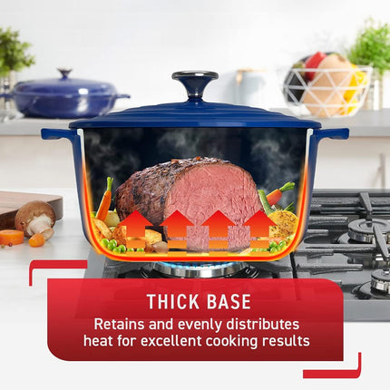 T-fal Enameled Cast Iron Round Dutch Oven with Lid, 6 quart, Blue, E2472664