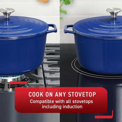 T-fal Enameled Cast Iron Round Dutch Oven with Lid, 6 quart, Blue, E2472664