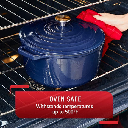 T-fal Enameled Cast Iron Round Dutch Oven with Lid, 6 quart, Blue, E2472664