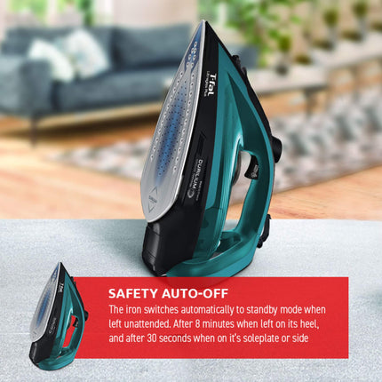 T-Fal Ultraglide Plus Fer à vapeur et à vêtements avec semelle Durilium, 1 800 watts, Bleu sarcelle, FV5841U0 