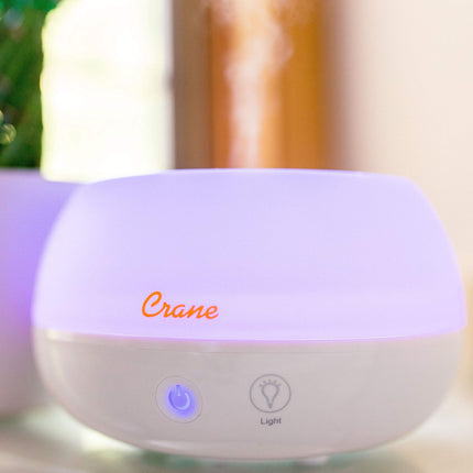 Crane EE-5951AD Ultrasonic Cool Mist Air Humidifier & Essential Oil Diffuser with Light, Whisper Quiet, White, 0.8-L