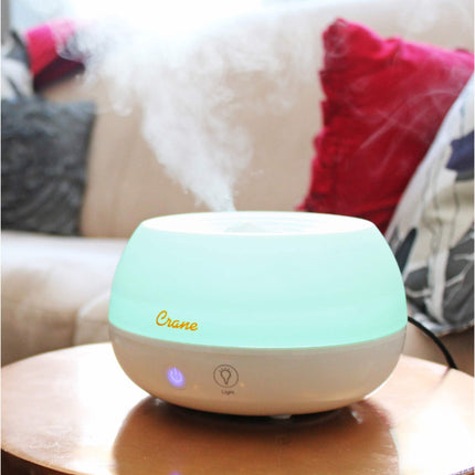 Crane EE-5951AD Ultrasonic Cool Mist Air Humidifier & Essential Oil Diffuser with Light, Whisper Quiet, White, 0.8-L