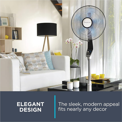 Rowenta VU5670 Turbo silence Stand Fan Oscillating Fan with Remote Control, Standing Fan, 5-speed, Silver