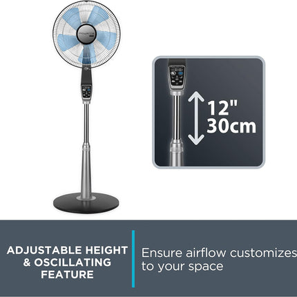Rowenta VU5670 Turbo silence Stand Fan Oscillating Fan with Remote Control, Standing Fan, 5-speed, Silver