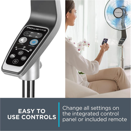 Rowenta VU5670 Turbo silence Stand Fan Oscillating Fan with Remote Control, Standing Fan, 5-speed, Silver