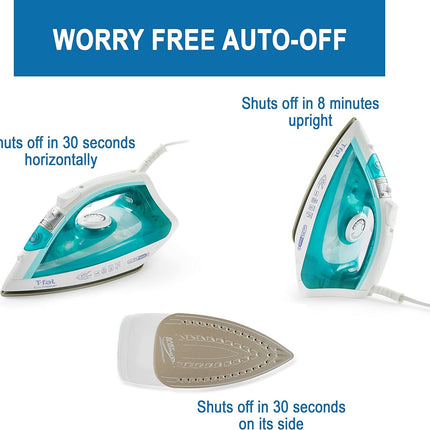 T-fal Ecomaster Ceramic Soleplate Steam Iron for Clothes Eco-Friendly with Steam Trigger 1400 Watts Ironing, Programmable Steaming FV1742U0, Blue