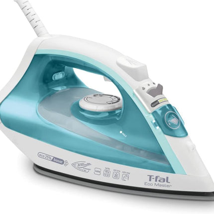 T-fal Ecomaster Ceramic Soleplate Steam Iron for Clothes Eco-Friendly with Steam Trigger 1400 Watts Ironing, Programmable Steaming FV1742U0, Blue